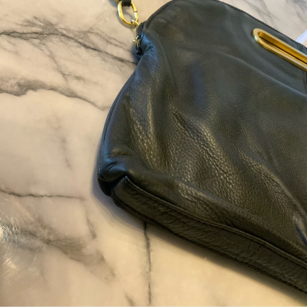 BCBGMaxAzria Black foldable Clutch ,tassel charm with Gold Details. - Picture 12 of 16